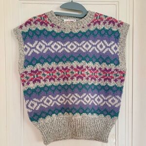 Vintage Fair Isle Knit Sweater Vest in Purple Multi